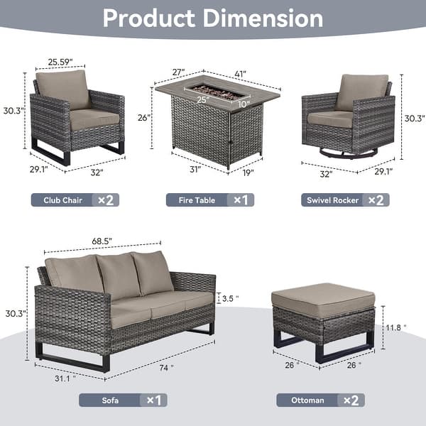 dimension image slide 3 of 24, Gymojoy Outdoor Fire Pit Conversation Set, Patio Furniture with Cushions