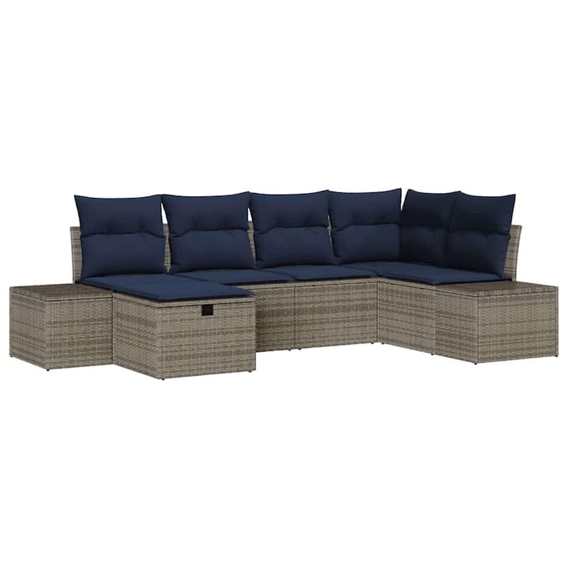 vidaXL 6/7 Garden Sofa Set with Cushions Black/Brown/Grey Poly Rattan - 103.9 x 60.6 x 27.2