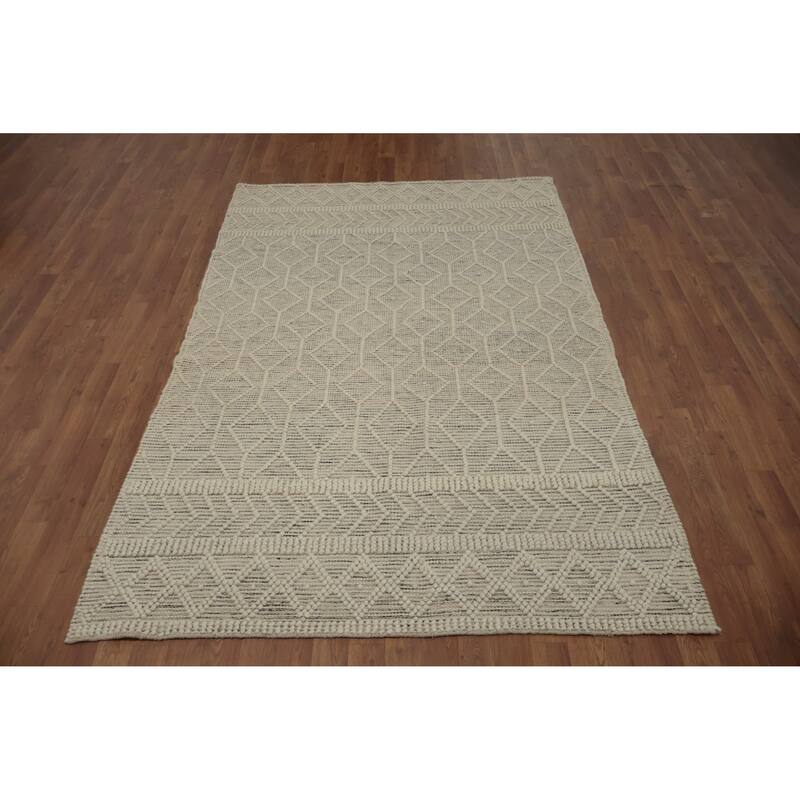 Hand Knotted Oriental 100% Wool Carpet Modern Geometric Beige & Ivories Modern Gotti Design Area Rug - 7' 4'' X 4' 11''