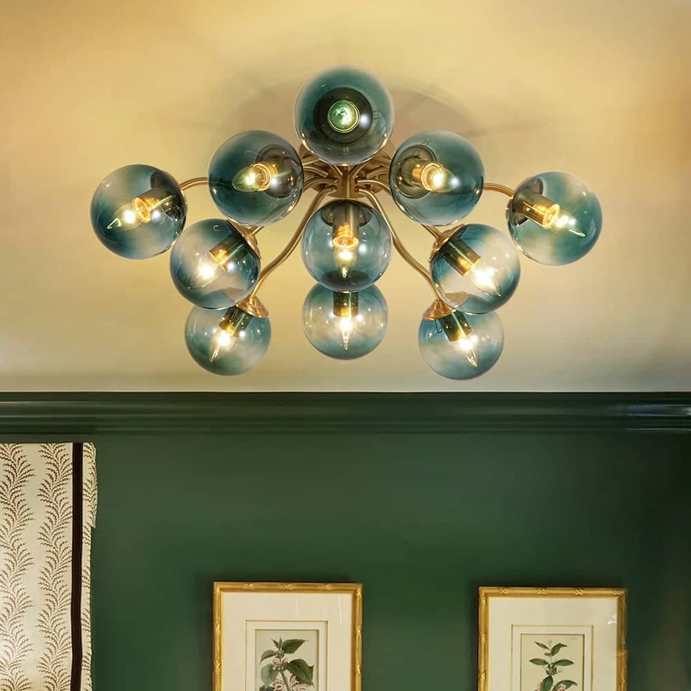 Gradient Blue Glass Globe Sputnik Bubble Ceiling Light 30in Chandelier