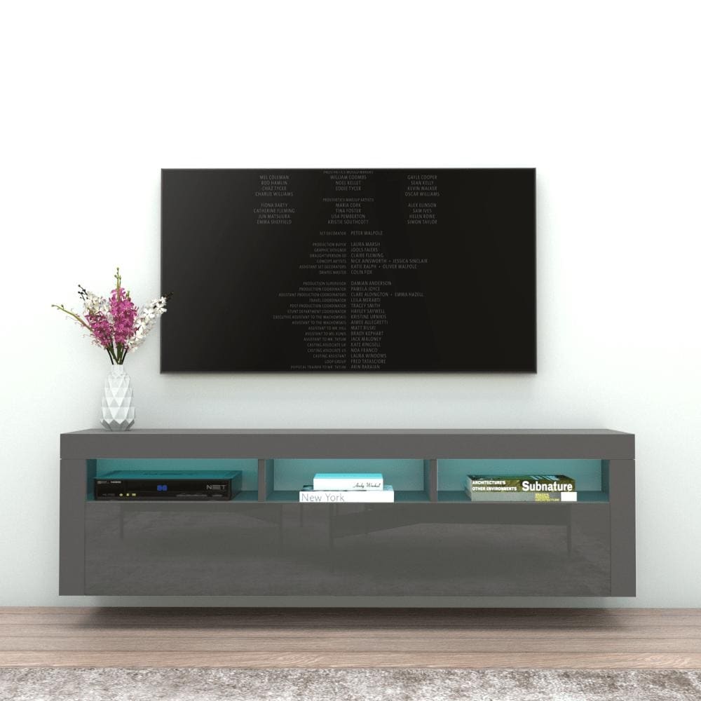 Meble Furniture Milano Classic Wall Mount 63" TV Stand w/LED - Hi-Gloss Entertainment for up to 70" TVs