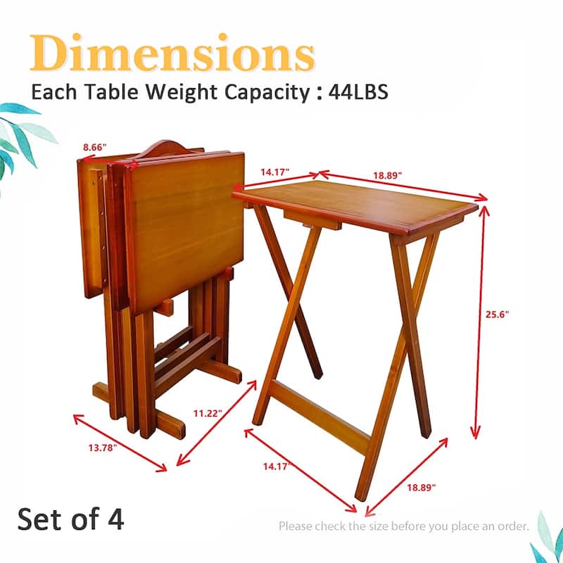 Folding Table Set of 4, Rustic Farmhouse TV Dinner Tray, Side Table, Indoor/Ourdoor - 18.89"W x 14.17"D x 25.6"H