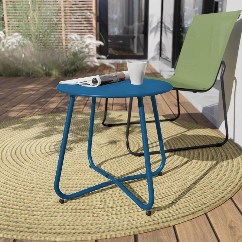 18" or 28" Round Outdoor Side Table End Table Coffee Table - PeacokeBlueX