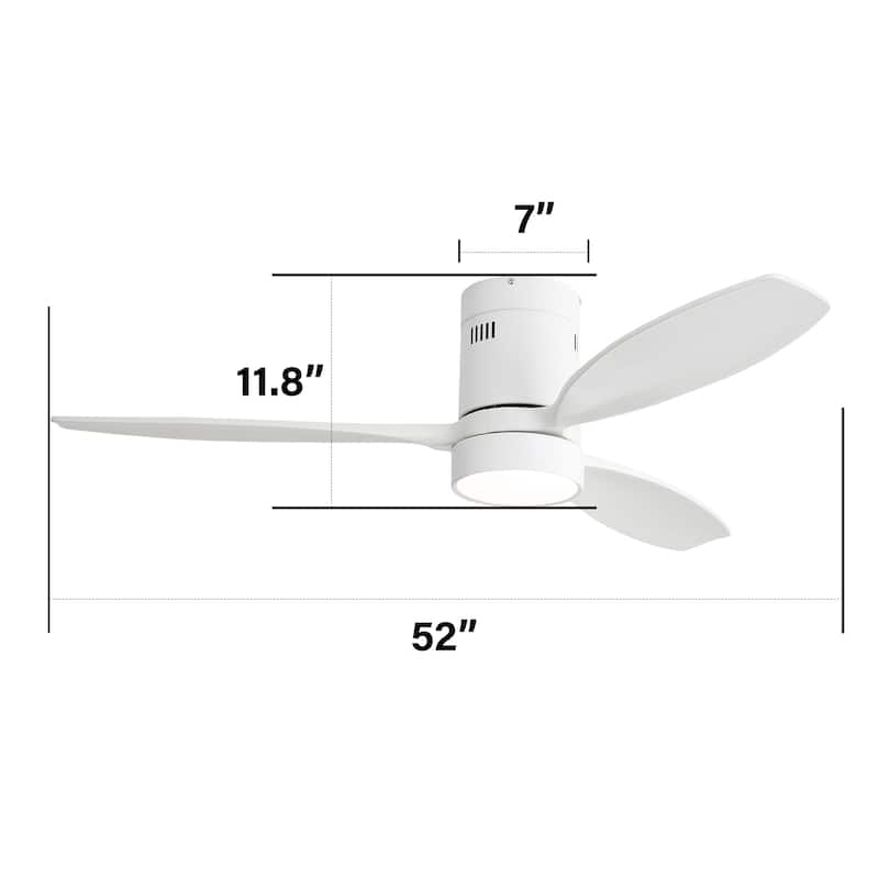 52 Inch Flush Mount Ceiling Fan Solid Wood Fan Blade Noiseless Reversible Motor Smart Remote Control With Light