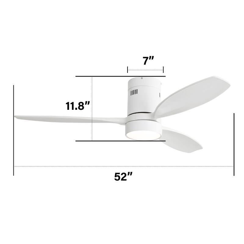 Indoor Outdoor Wood Ceiling Fan Light, 52 Inch Flush Mount Ceiling Fan, Noiseless Reversible Motor, White