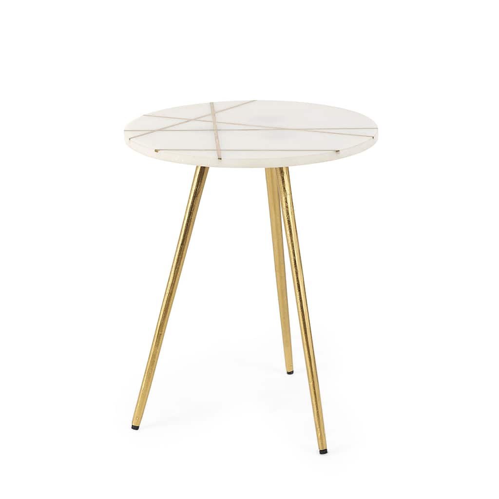 Vivienne White Marble Top w/ Antique Gold Metal Legs Small Round Side Table