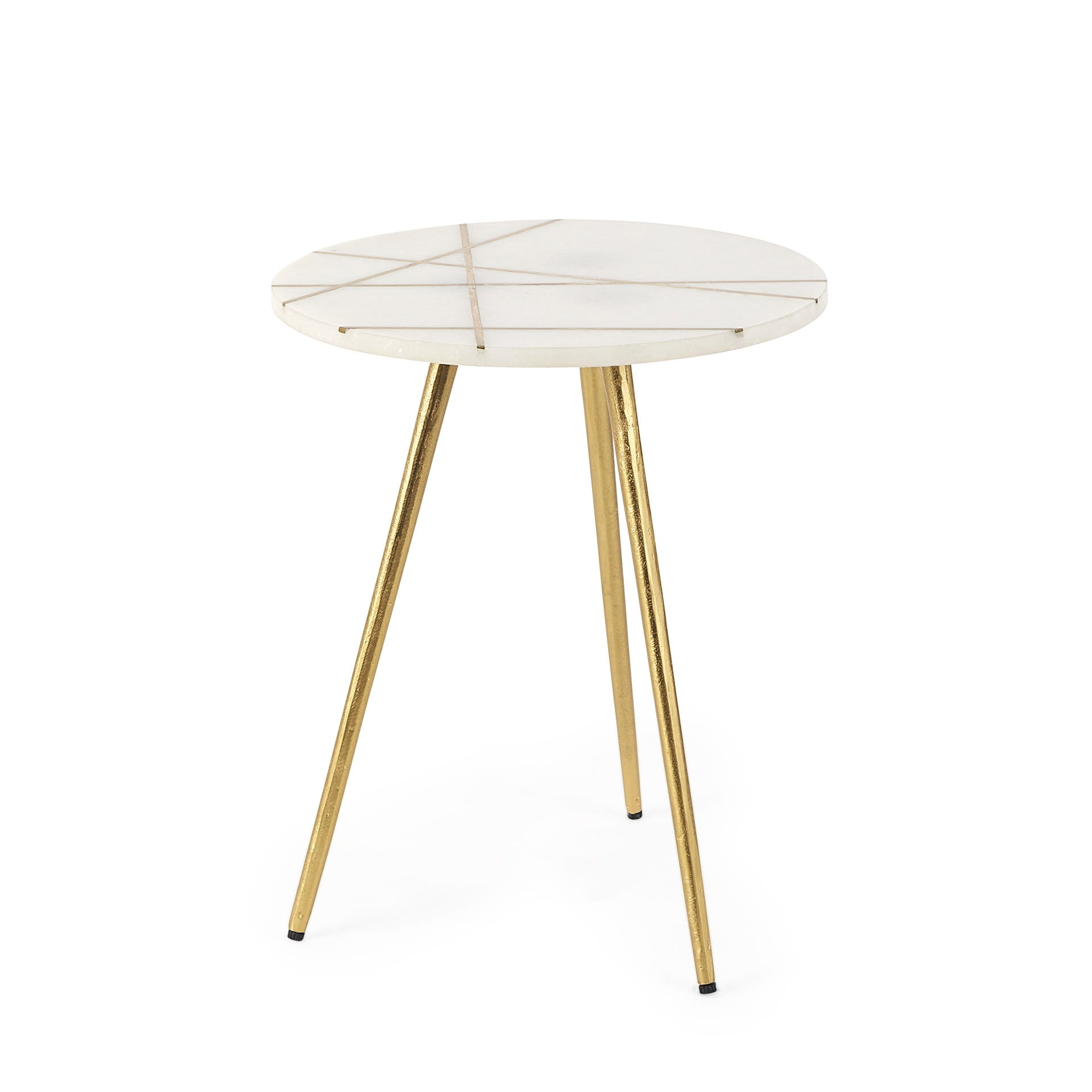 Vivienne White Marble Top w/ Antique Gold Metal Legs Small Round Side Table