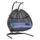preview thumbnail 1 of 13, Double-Seat Swing Chair with Stand and Cushion Black+Blue