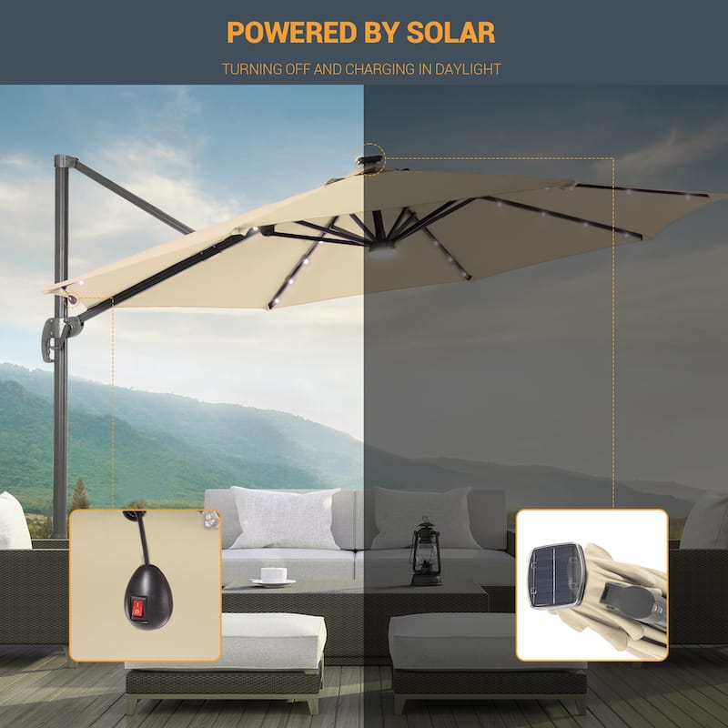 10 Ft LED Offset Cantilever Hanging Patio Umbrella by LIVOOSUN