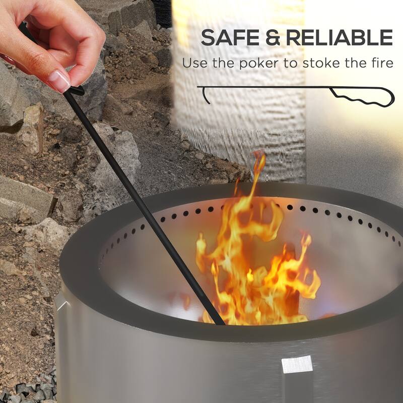 Outsunny 2-in-1 Smokeless Fire Pit, BBQ Grill, 19" Portable Wood Burning Firepit with Cooking Grate and Poker