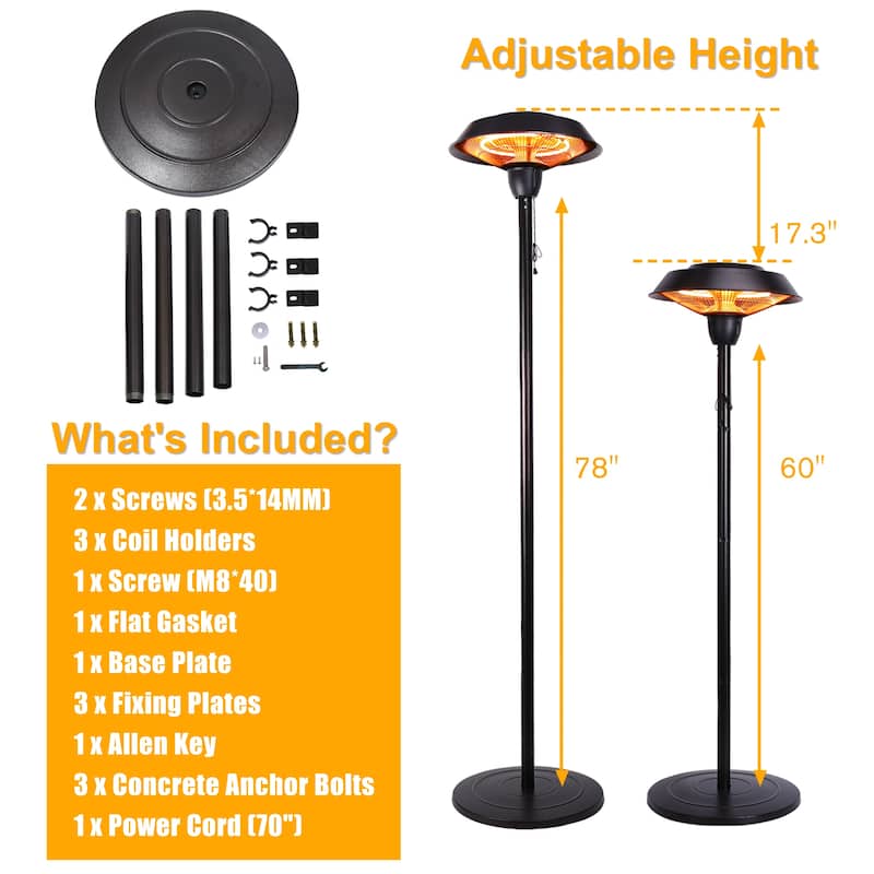 1500W Electric Freestanding Patio Heater, Infrared Heaters, Electric Outdoor Heater 5100 BTU - N/A