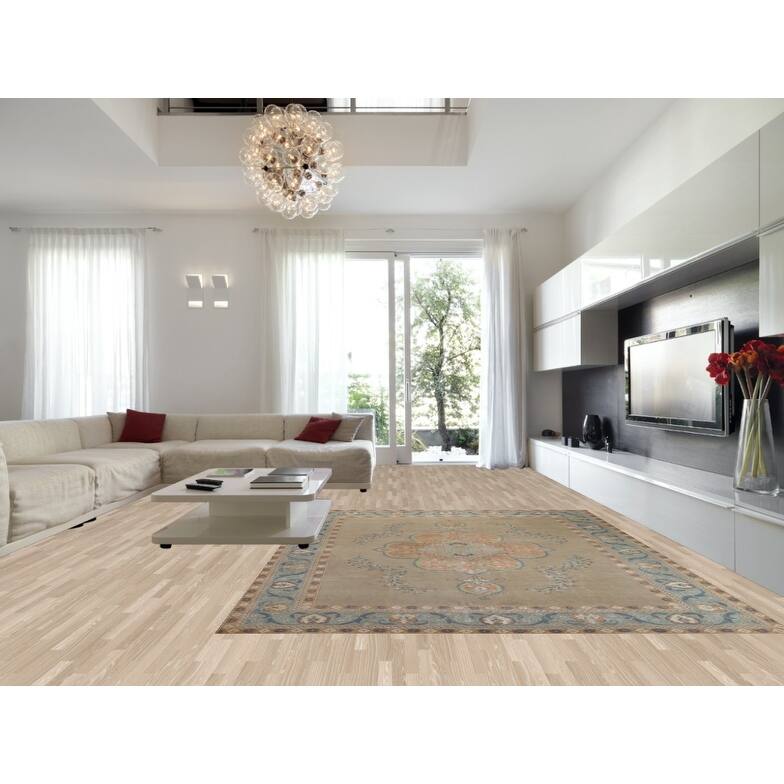 Hand Knotted Oriental 100% Wool Carpet Traditional Medallion Beige & Ivories Tabriz Area Rug - 12' 9'' X 9' 7''