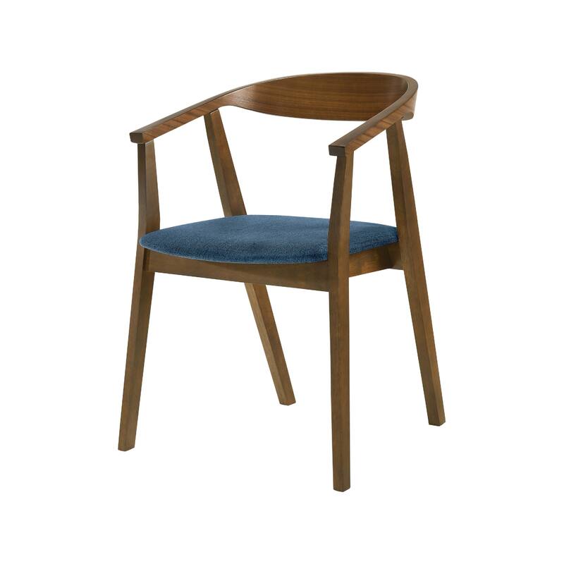 Alana Dining Chair Set of 2, Walnut Brown Wood Frame, Blue Fabric