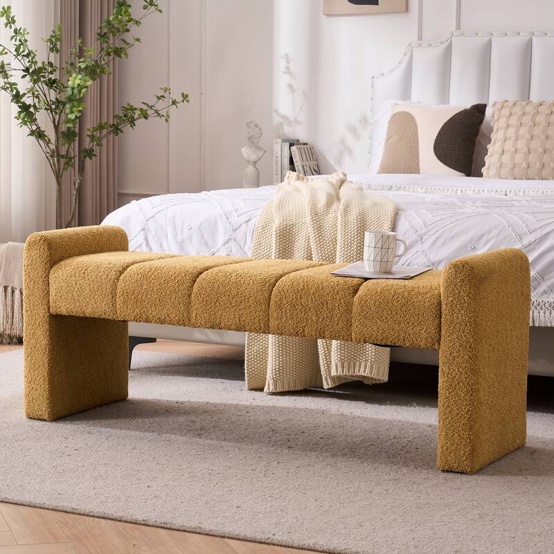 54" Boucle Bedroom Bench with Channel Tufted