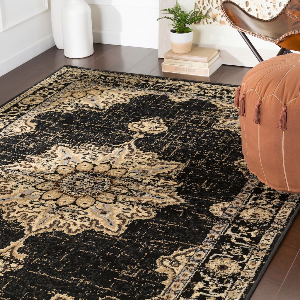 Sheridan Traditional Black Area Rug - 6' 7" x 9' 6"