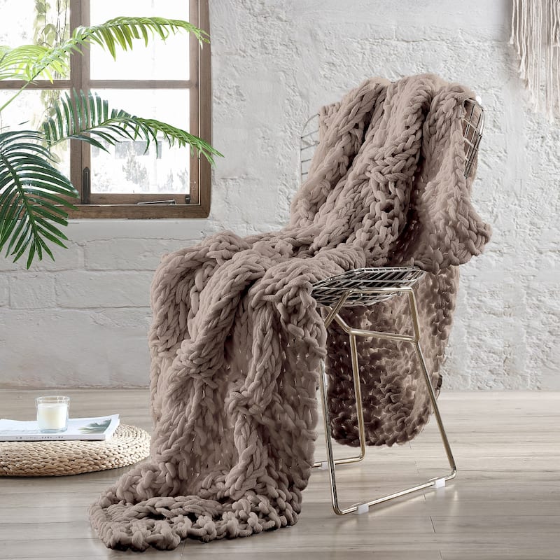 Modern Threads Luxury Reina Chunky Knit Acrylic Bed Sofa Throw - Khaki