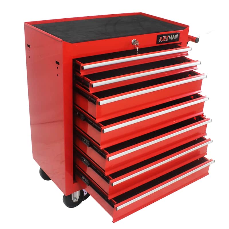7 Drawers Steel Too Cart with 4 Wheels - Red