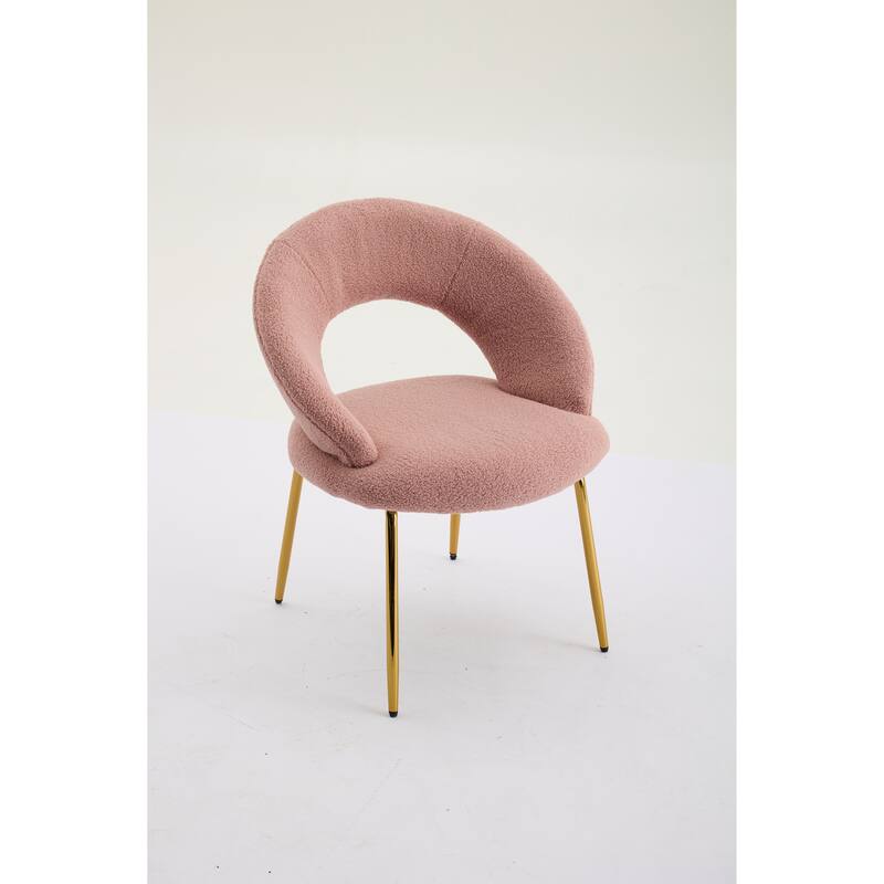 Set of 1 Dining Chairs With Curved Backrest and Golden Metal Legs