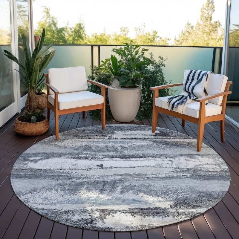 Machine Washable Indoor/ Outdoor Abstract Modern Chantille Rug - Gray - 8' x 8'