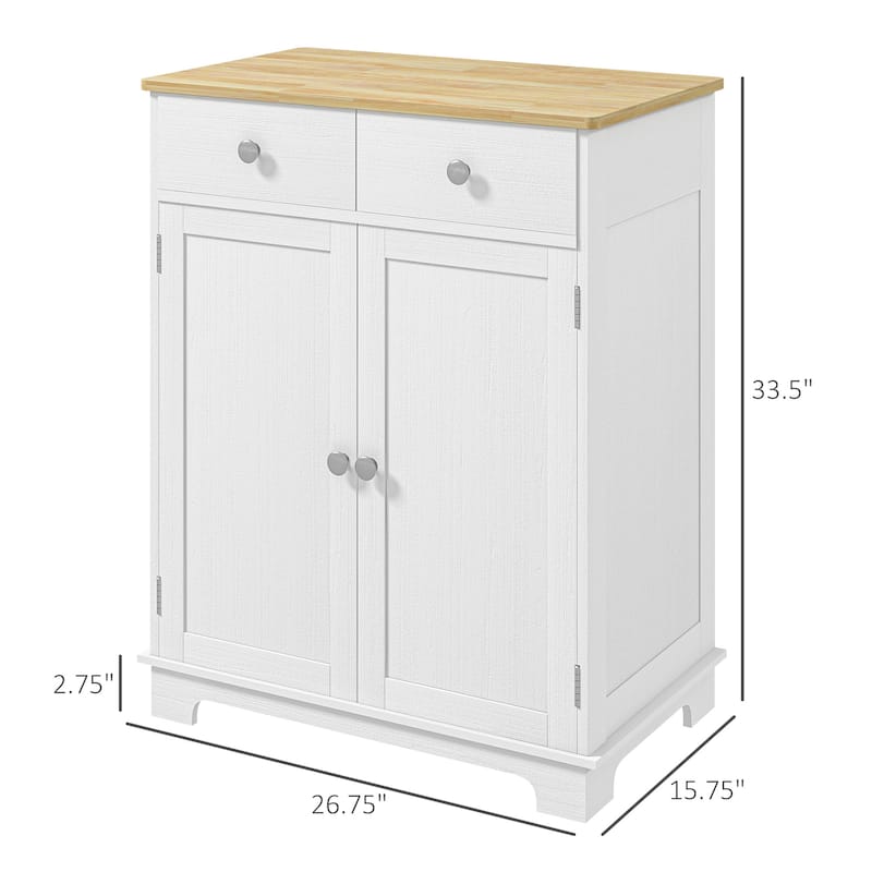 Sideboard with Solid Wood Countertop, Modern Kitchen Storage Cabinet, Coffee Bar Cabinet with 2 Drawers, Doors