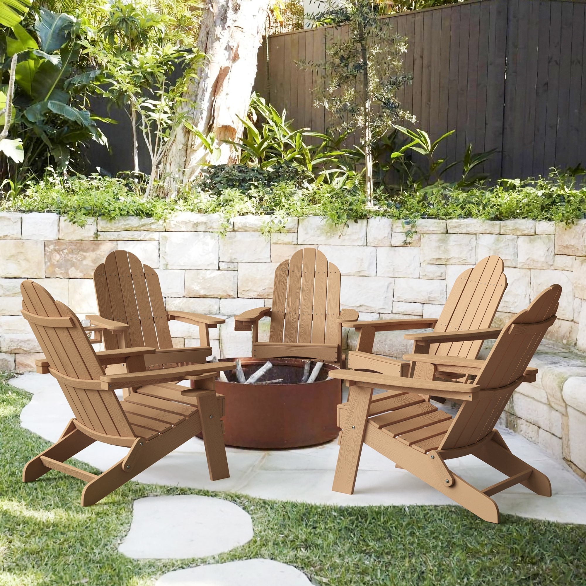 Plastic chairs around fire pit 2025