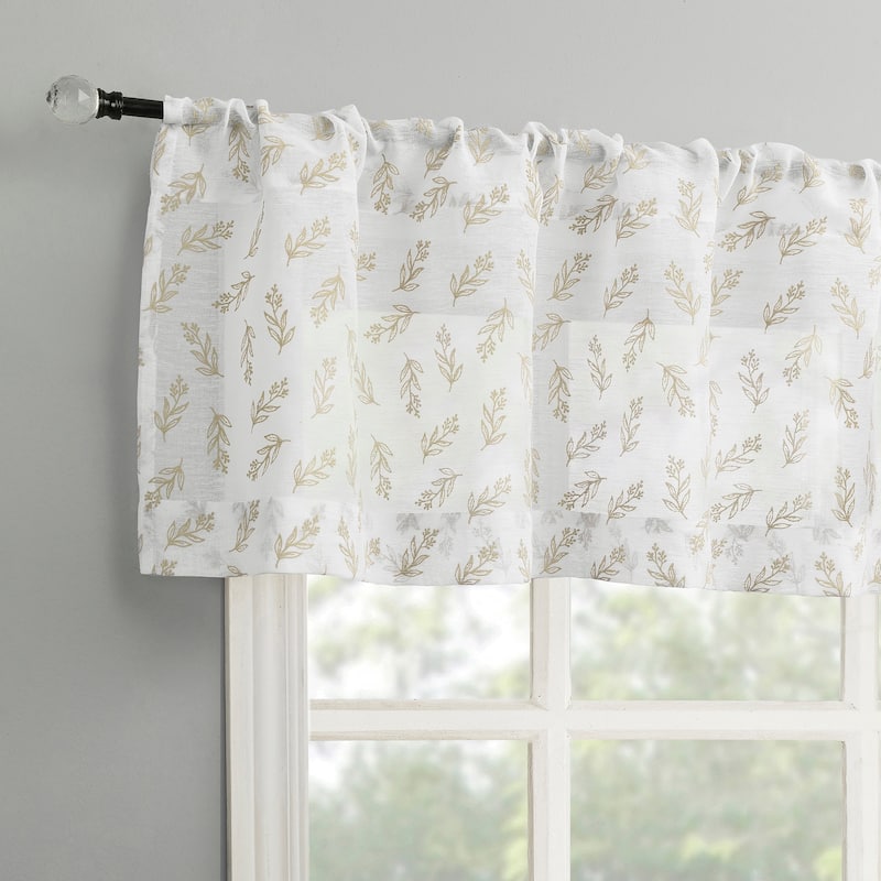 No. 918 Hawthorne Floral Leaf Sheer Rod Pocket 1-Piece Kitchen Curtain Valance