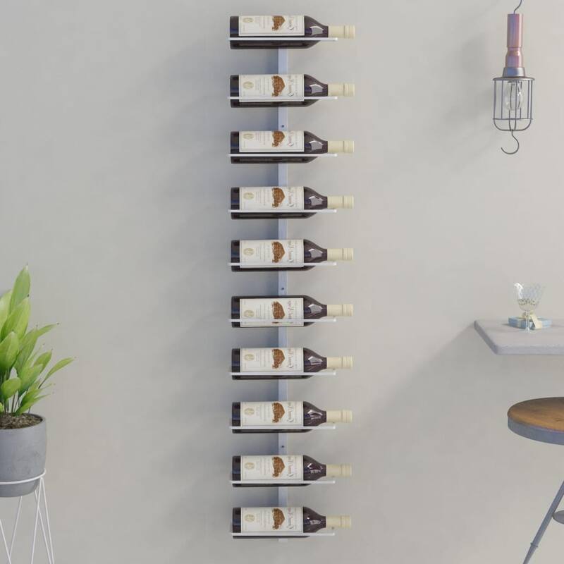 vidaXL Wall Wine Rack Wall Mounted Bottle Holder Storage Organizer for Pantry - 9.4" x 3.5" x 47.2" 10 Bottles - White