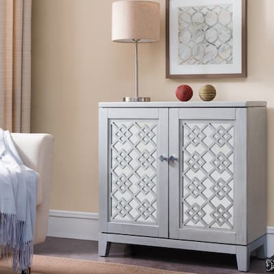 Mirrored Diamond Filigree X Base Adjustable Shelf Entryway Table