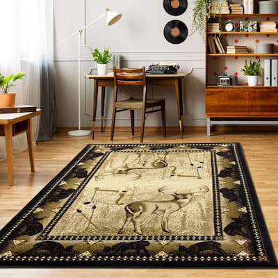 Wildlife Collection Black/Beige Area Rug