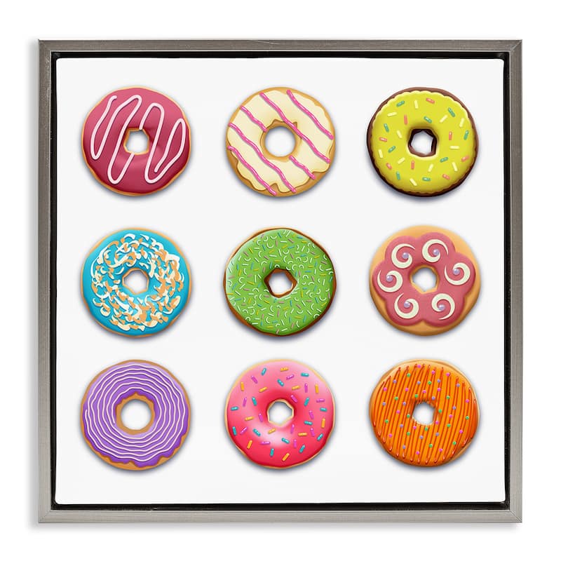 Stupell Colorful Mixed Donuts Framed Floater Canvas Wall Art Design By Marcus Prime - 25 x 25 - Grey