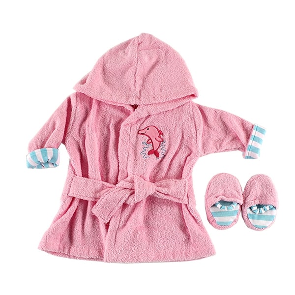 slide 1 of 1, Luvable Friends Baby Girl Cotton Terry Bathrobe, Pink, One Size - Pink - One Size One Size - Pink