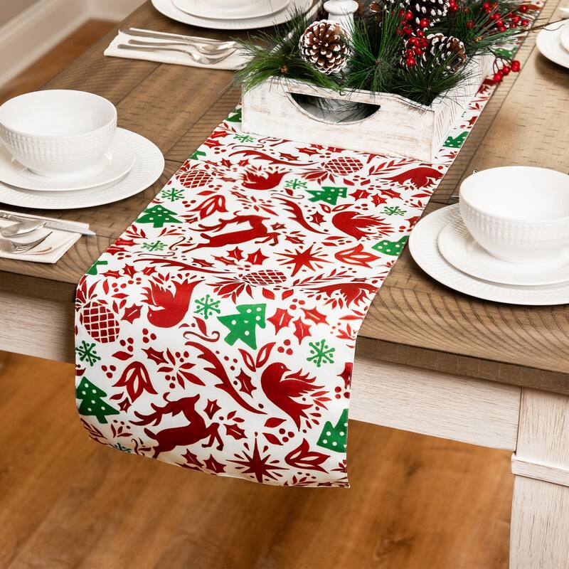 Reindeer and Doves Rectangular Christmas Table Runner - 72"