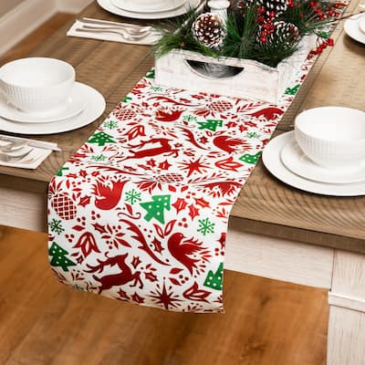Reindeer and Doves Rectangular Christmas Table Runner - 72"