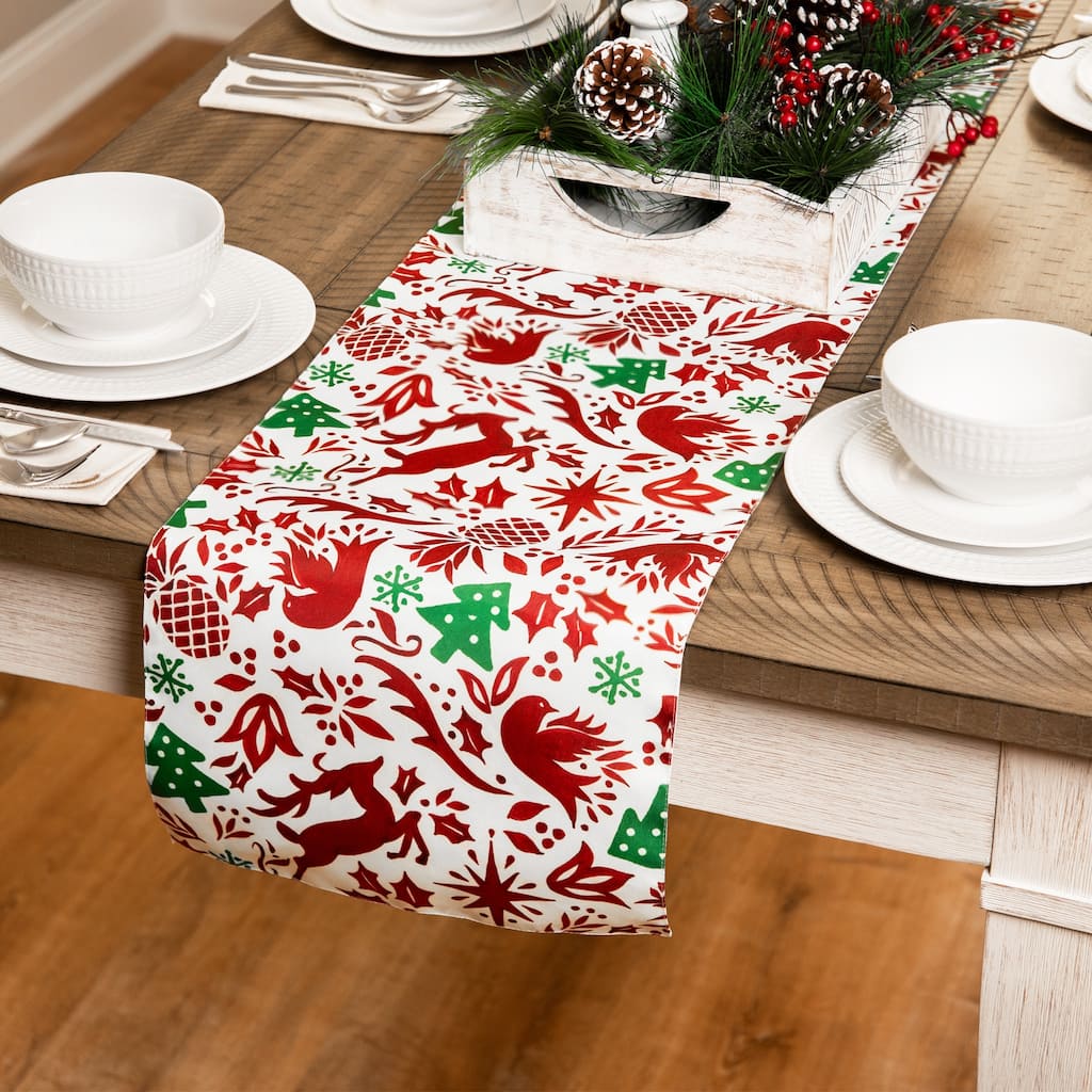 Reindeer and Doves Rectangular Christmas Table Runner - 72"