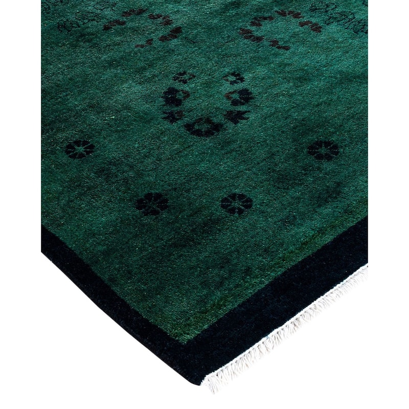 Overdyed, One-of-a-Kind Hand-Knotted Area Rug - Green - 12' 3" x 18' 0"