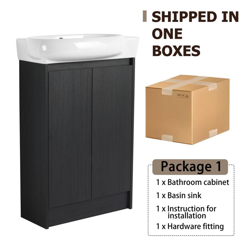 23" Bathroom Vanity with Round Ceramic Sink, Soft-Close Hinges, and Spacious Storage - Black Chestnut Finish