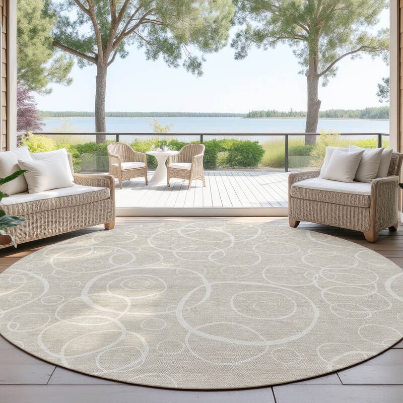 Machine Washable Indoor/ Outdoor Contemporary Nexus Chantille Rug - Beige - 8' x 8'