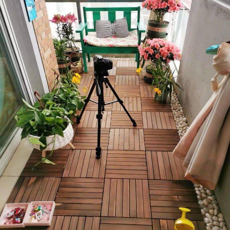30 PCS Interlocking Deck Tiles Striped Pattern, 12" x 12"Square Acacia Hardwood Outdoor Flooring for Patio,Bancony,Pool Side