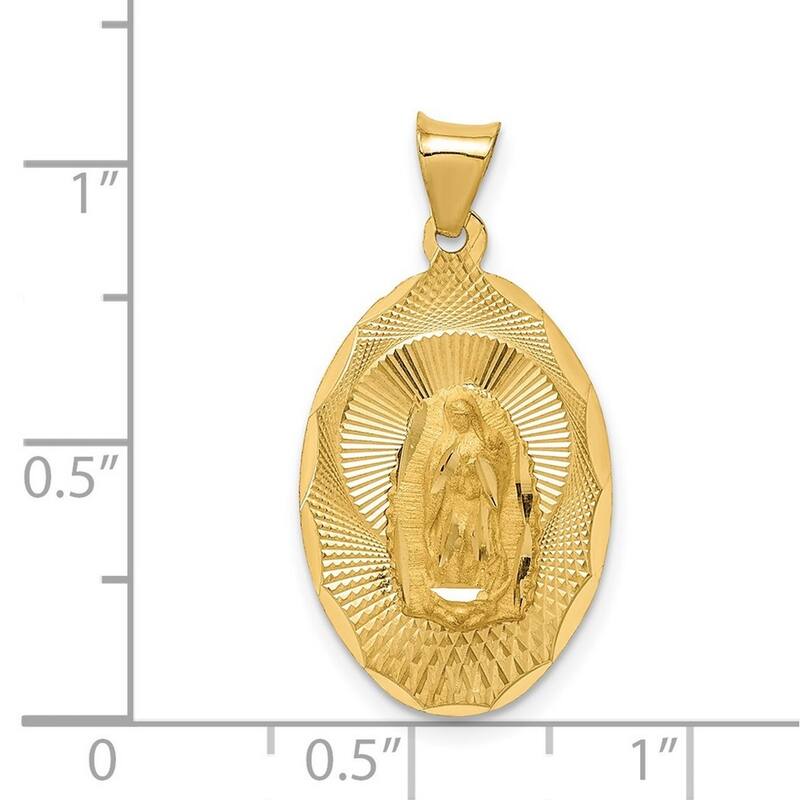 Curata 14k Yellow Gold 18" 27.8x15mm Oval Lady of Guadalupe Pendant Necklace