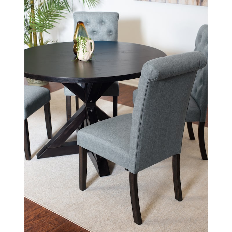 5 Piece Round Dining Table Set, Dining Room Furniture Set with Cross-Buck Dining Table and 4 Upholstered Chairs