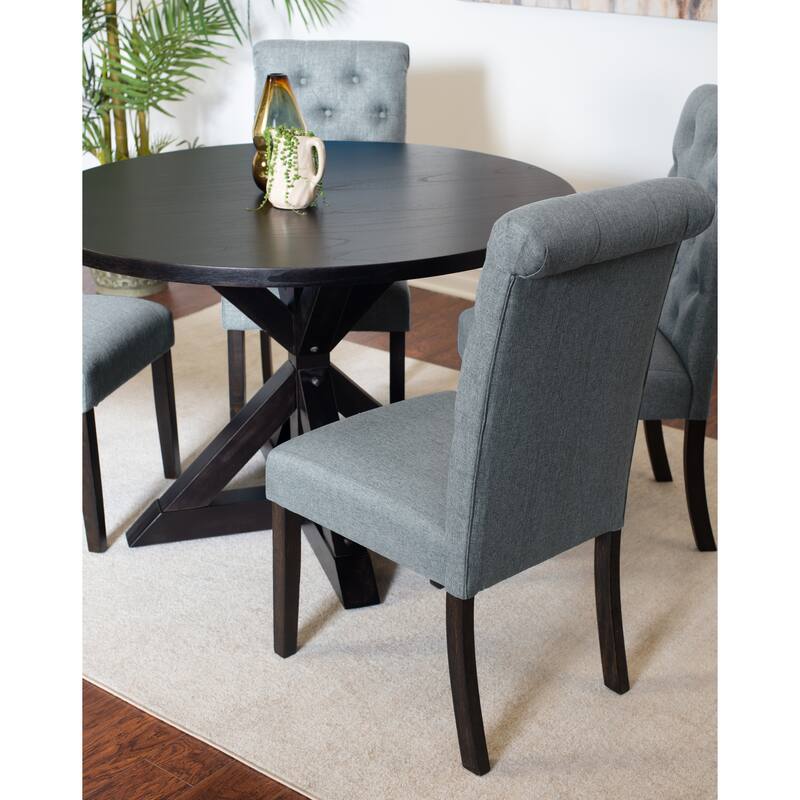 Modern 5-Piece Dining Set with Round Cross Base Table & 4 Tufted Chairs