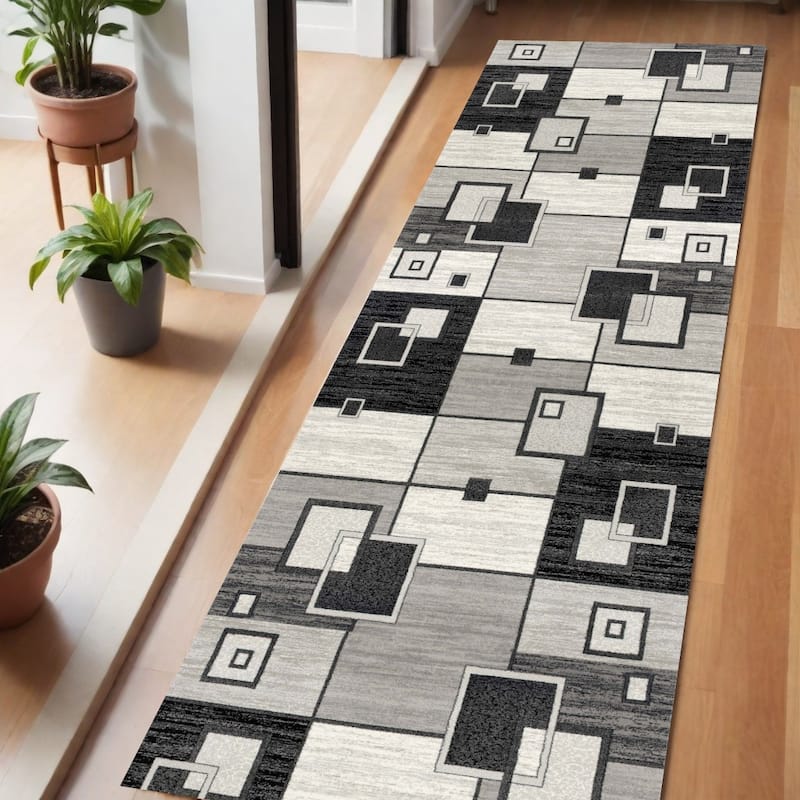 HomeRoots Geometric Modern Runner Area Rug - 72.00 in. x 27.00 in.  x 0.30 in.