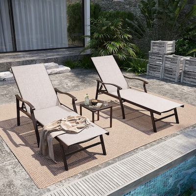 Outdoor Chaise Lounge Chair Reclining Sunlounger Set with Side Table - Set of 3