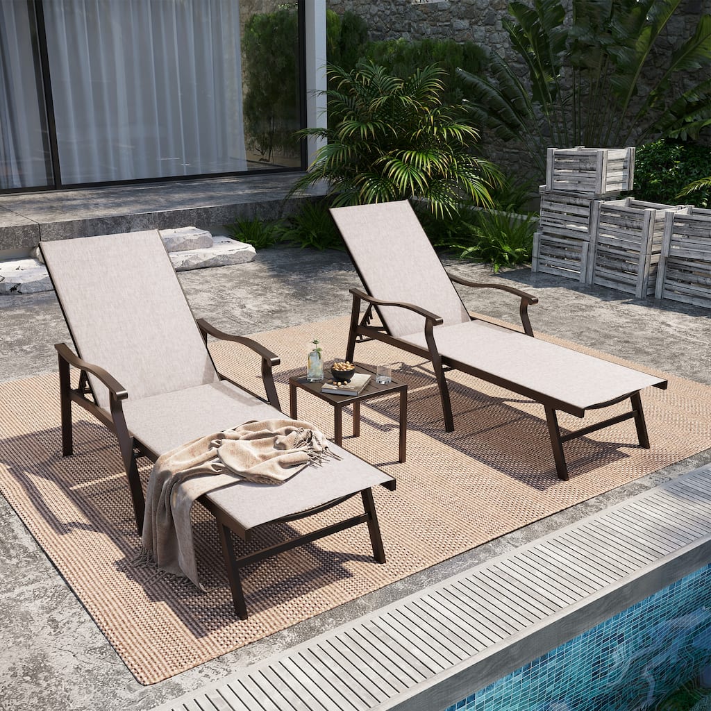 Outdoor Chaise Lounge Chair Reclining Sunlounger Set with Side Table - Set of 3
