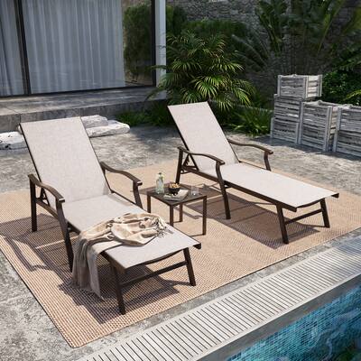 Pellebant Outdoor Chaise Lounge Chair Reclining Chair with Side Table - Set of 3