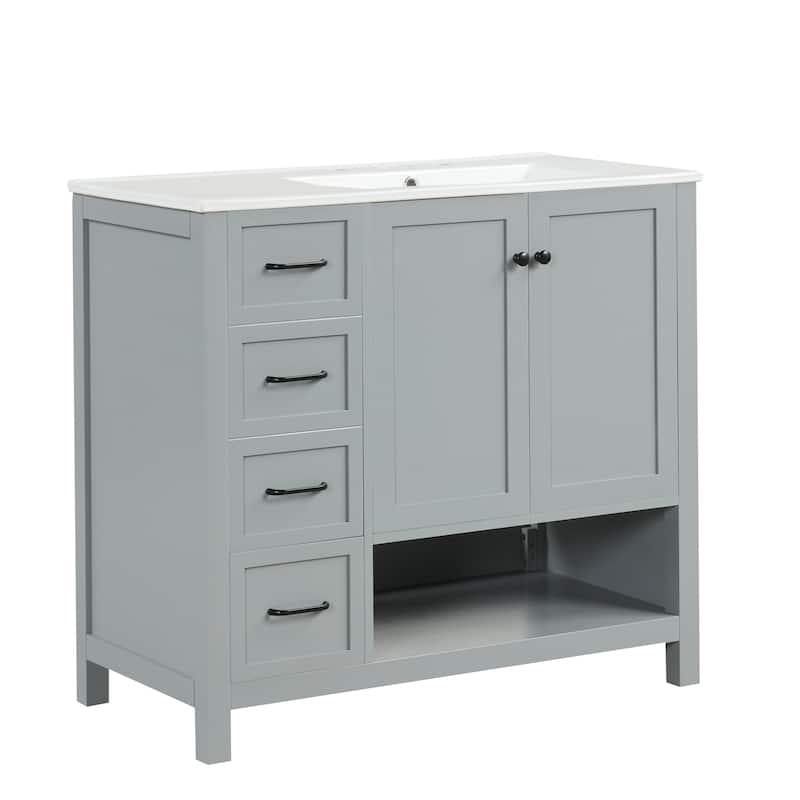 GDFStudio - Avalon 36-Inch Bathroom Vanity with Sink Top, Solid Wood & MDF Board with Open Shelf, Painted Finish