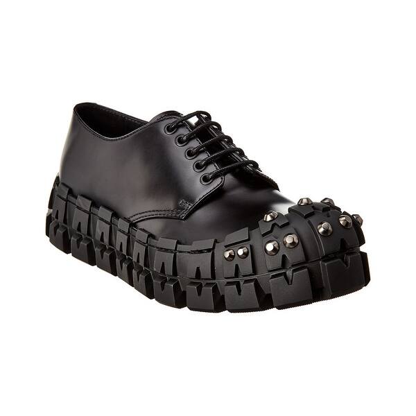 Shop Prada Laced Derby Brushed Leather Oxford Free Shipping