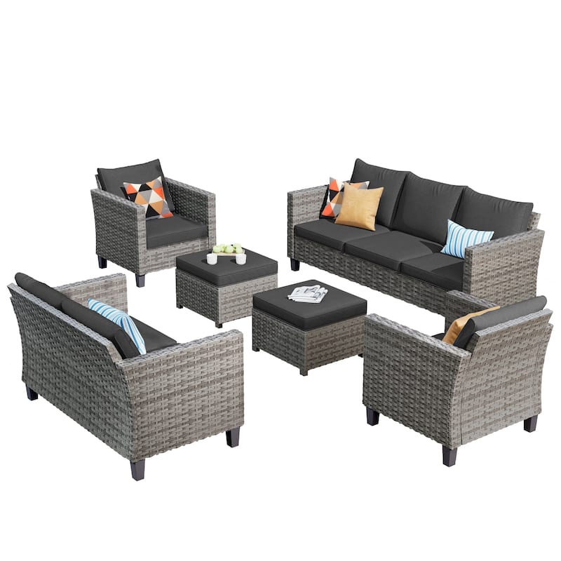 OVIOS 6-piece Patio Wicker Furniture Loveseat Conversation Set
