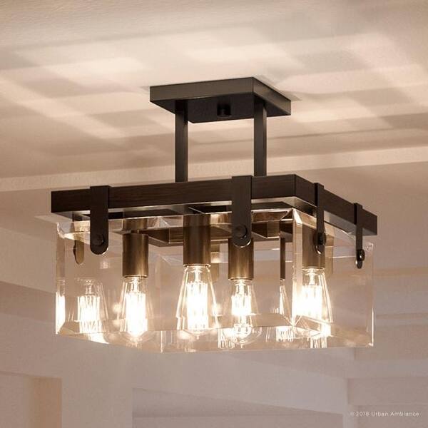 slide 2 of 7, Luxury Modern Farmhouse Ceiling Fixture, 14"H x 21"W, with Industrial Chic Style, Olde Bronze Finish by Urban Ambiance