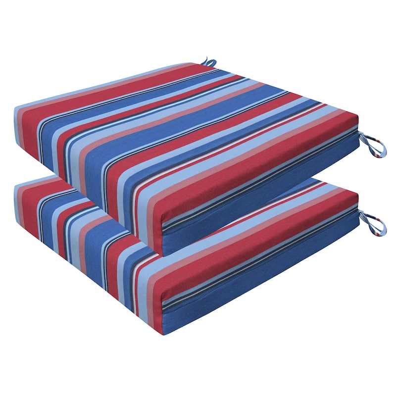 Outdoor Premium Dining Seat Cushion (2-Pack) - 20" wide x 20" deep x 4" thick - Stripe Blue & Red